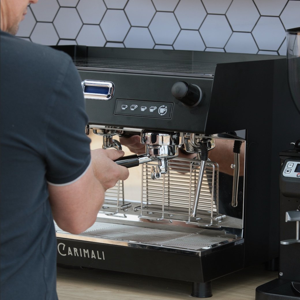 Commercial espresso machine installed in a coffee van